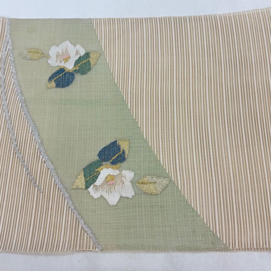 名古屋帯 秀品 八寸名古屋帯 松葉仕立て 夏帯 絽 枝花 芝 金銀糸