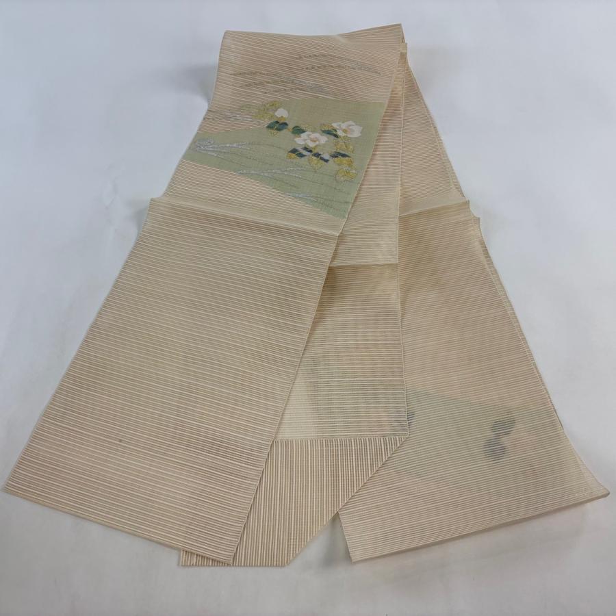 名古屋帯 秀品 八寸名古屋帯 松葉仕立て 夏帯 絽 枝花 芝 金銀糸