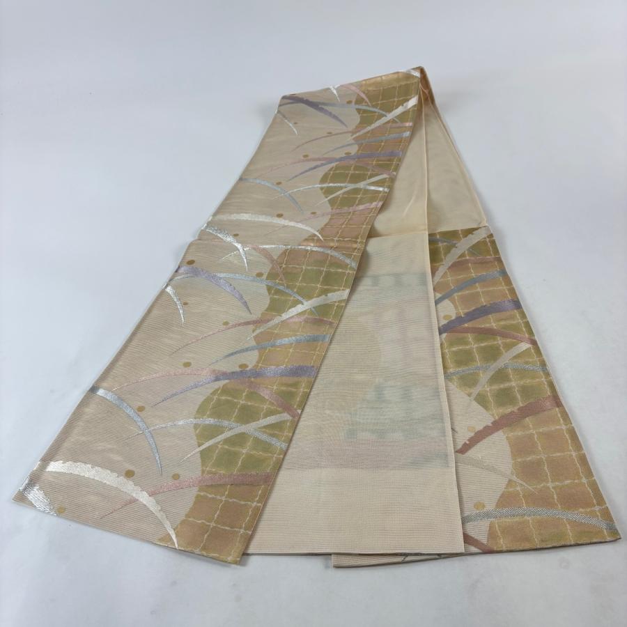 袋帯 秀品 夏帯 絽 竜田川 華文 鳥 金銀糸 箔 薄ピンク 六通 正絹