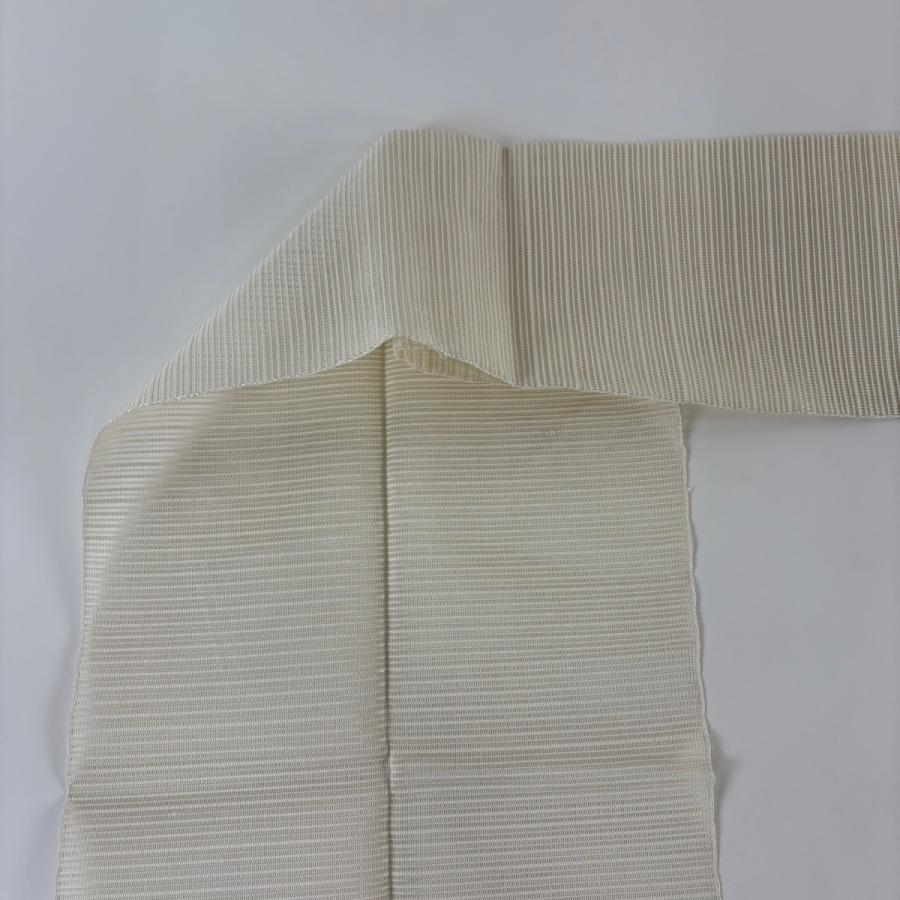 名古屋帯　夏帯　美品　八寸名古屋帯　博多織　松葉仕立て　縞　クリーム　正絹 名古屋帯 秀品 夏帯 絽 松葉仕立て 八寸名古屋帯 草花 金銀糸 クリーム