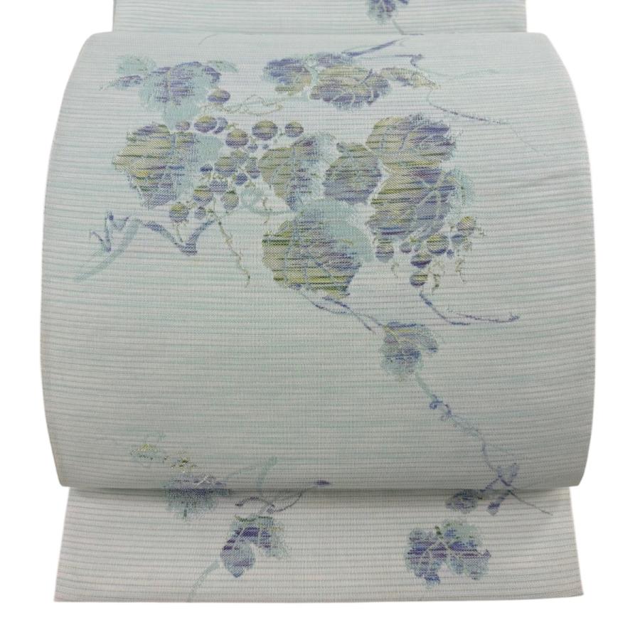 美品 袋帯 秀品 夏帯 絽 葡萄 薄緑 六通 正絹 中古 : リユースセレクト 