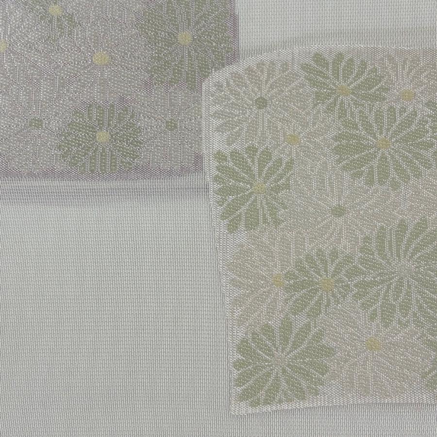 美品 袋帯 秀品 夏帯 紗 鈴乃屋 菊 刺繍 灰色 六通 正絹 中古 