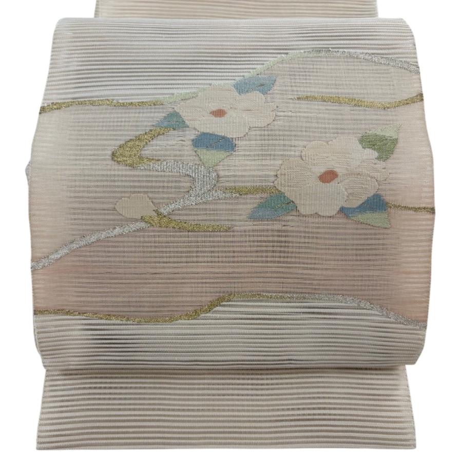 名古屋帯 秀品 夏帯 絽 八寸名古屋帯 松葉仕立て 草花 流水 金銀糸