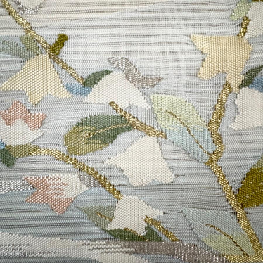 名古屋帯 名品 八寸名古屋帯 夏帯 絽 草花 流水 金銀糸 ベージュ 正絹