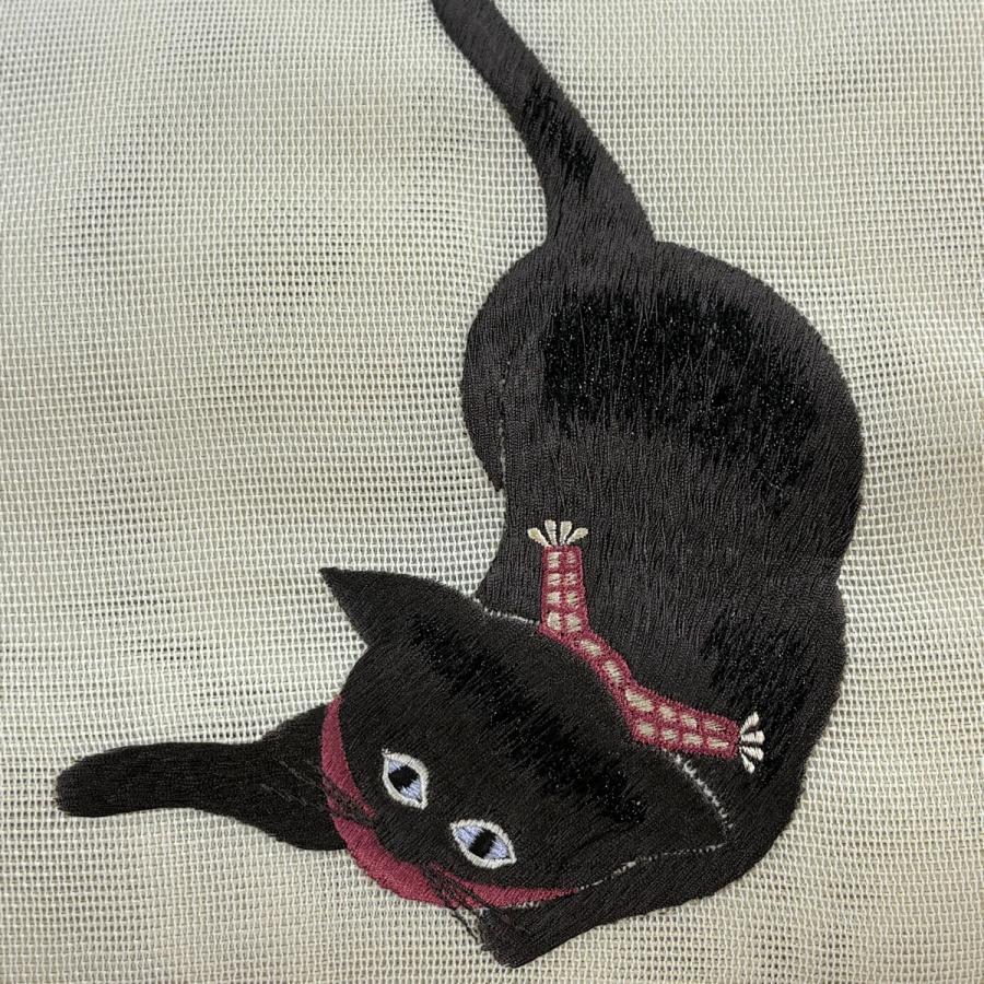 美品 袋名古屋帯 逸品 tsumori chisato 夏帯 紗 猫 箔 ベージュ 正絹 