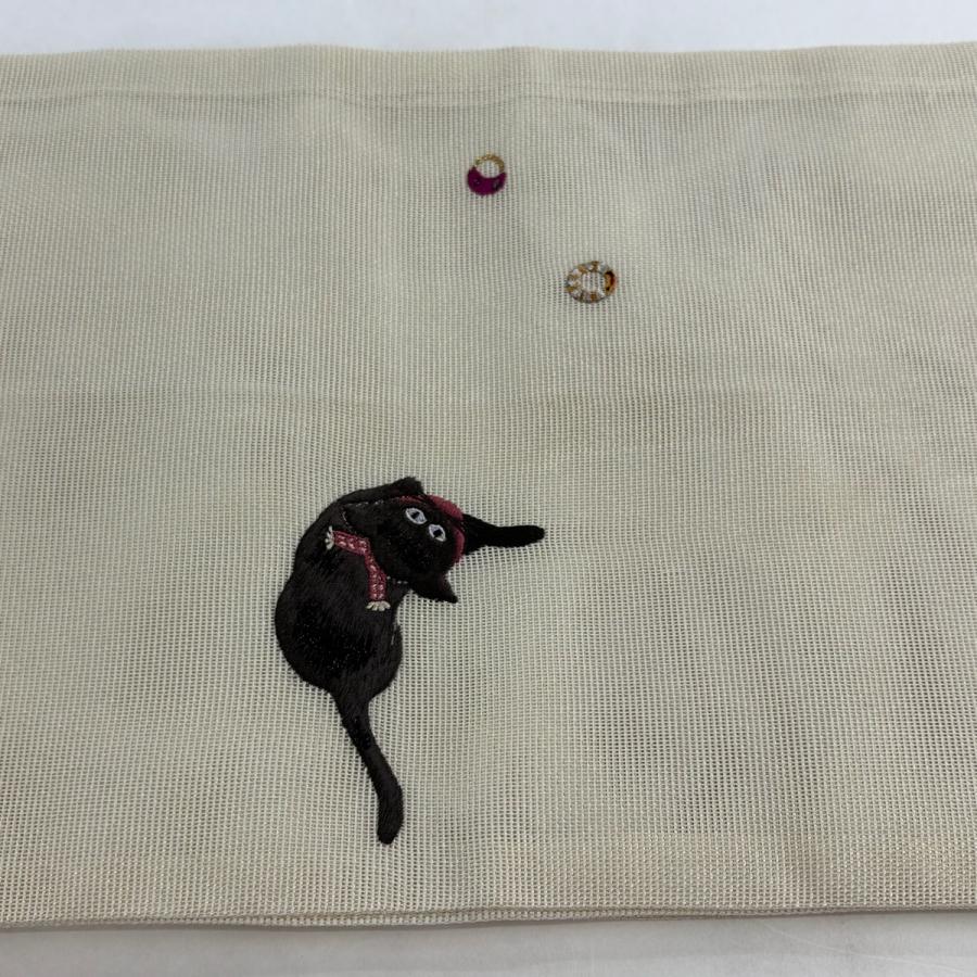 美品 袋名古屋帯 逸品 tsumori chisato 夏帯 紗 猫 箔 ベージュ 正絹 