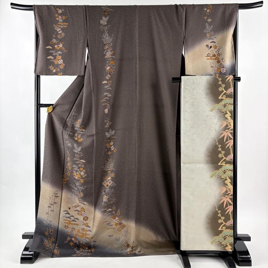 美品 訪問着 身丈177cm 裄丈67.5cm L 袷 袋帯セット 宝尽くし 松竹梅