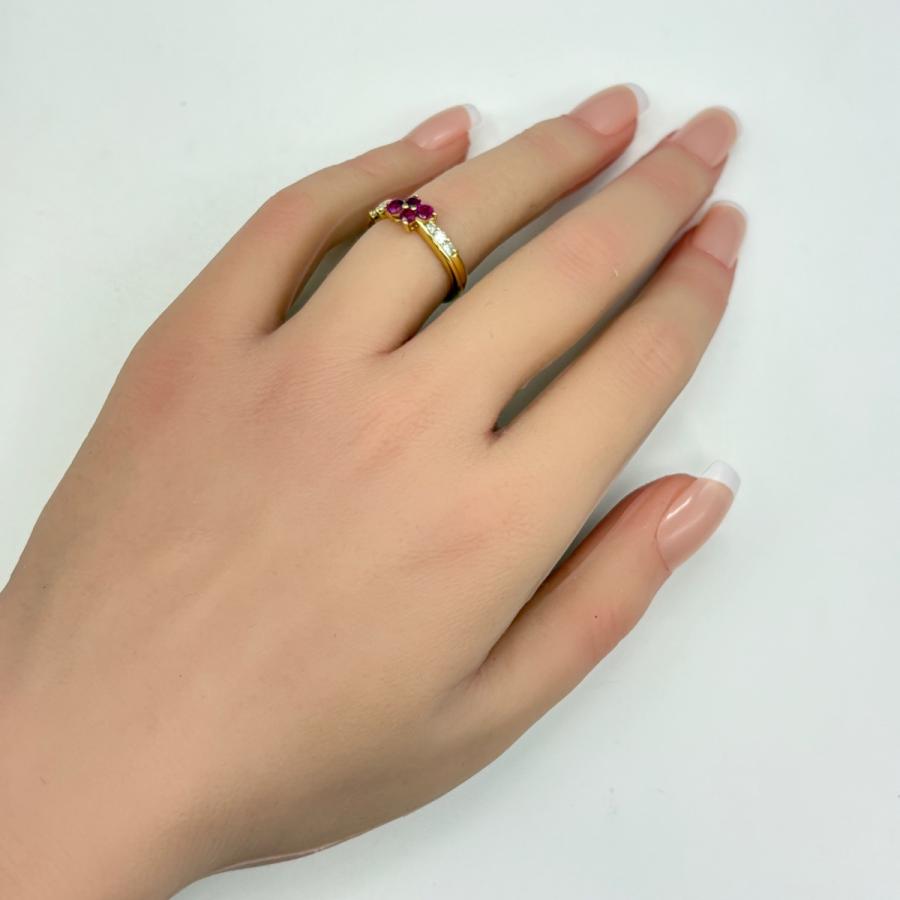 ルビー デザインリング YG イエローゴールド 指輪 メレダイヤ リング