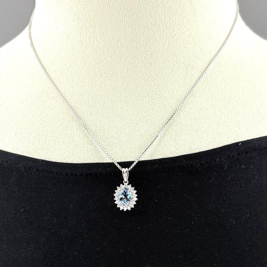 アクアマリン デザインネックレス プラチナ ペンダント メレダイヤ ダイヤモンド ネックレス Pt900 Pt850 アクアマリン レディース 中古