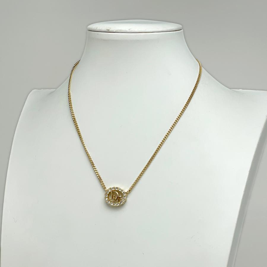 【ご予約】　美品　クリスチャン ディオール ネックレス ゴールド GP ロゴペンダント ラインストーン　中古品　其の二 Christian Dior（クリスチャン・ディオール） ロゴ ラインストーン