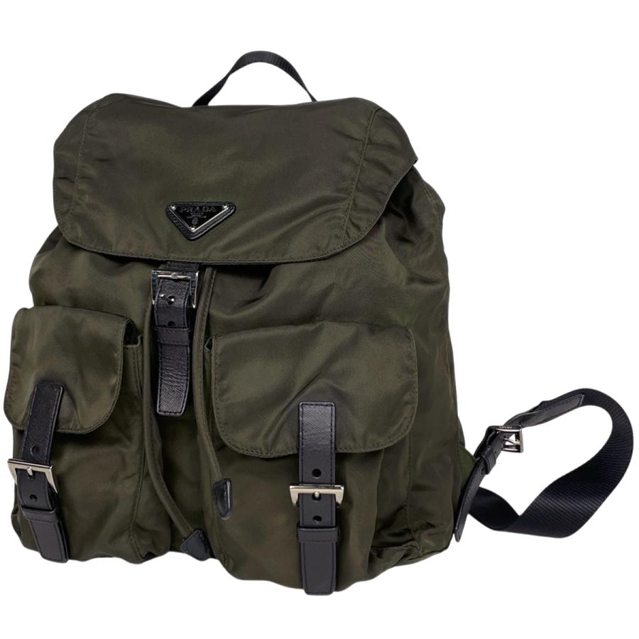 美品★PRADA プラダ リュック ナイロン 三角ロゴ ミリタリー 希少カーキ PRADA プラダ ナイロン リュック バックパック 3角ロゴ カーキ