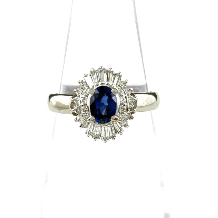 サファイア デザインリング プラチナ メレダイヤ 指輪 リング 11.5号