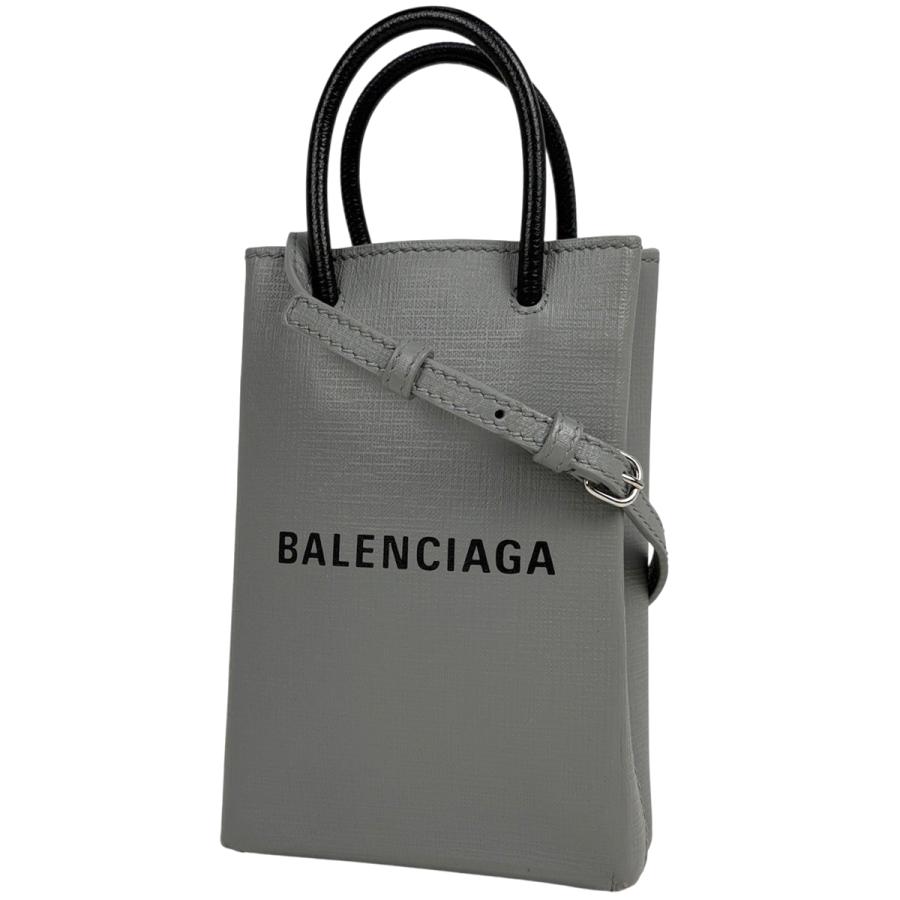 【美品】バレンシアガ ショッピング フォンホルダー ショルダーバッグ グレー BALENCIAGA（バレンシアガ） ショッピング フォンホルダーバッグ