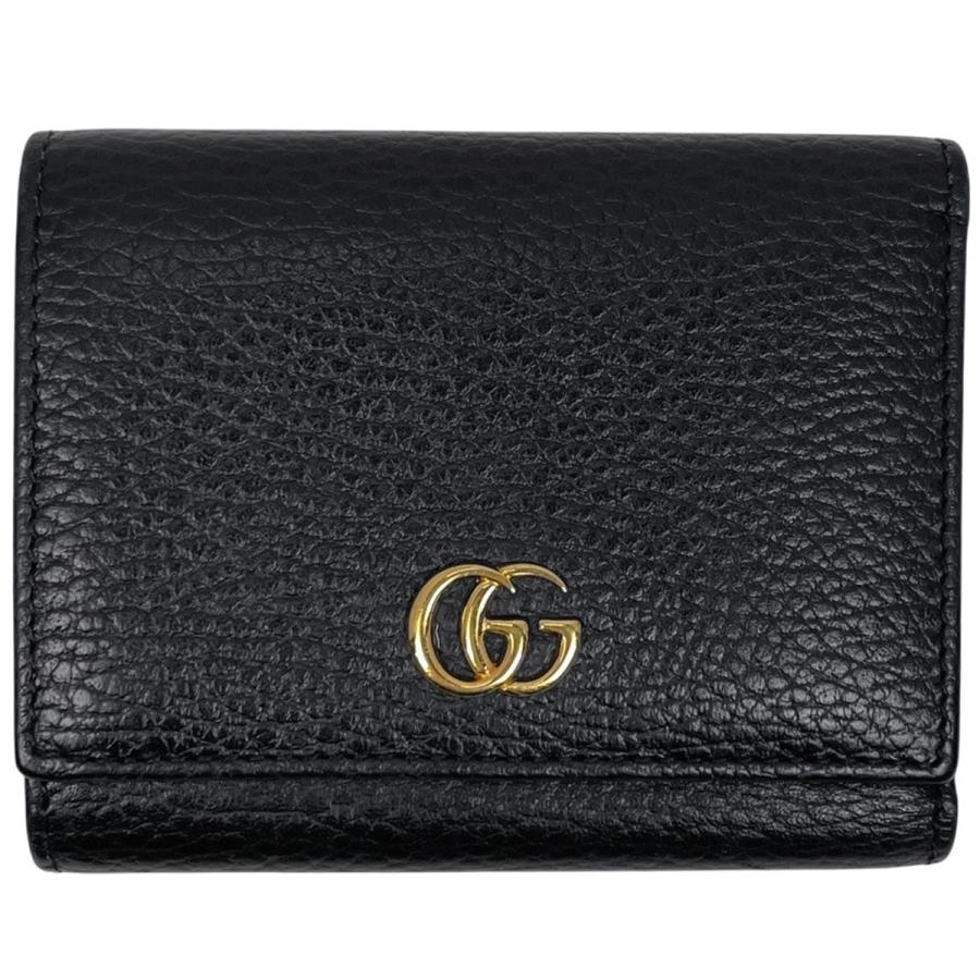 GUCCI　三つ折り財布　マーモント　GG　レザー　ブラック GG Marmont グッチ 三つ折り財布 コンパクトウォレット GGマーモント