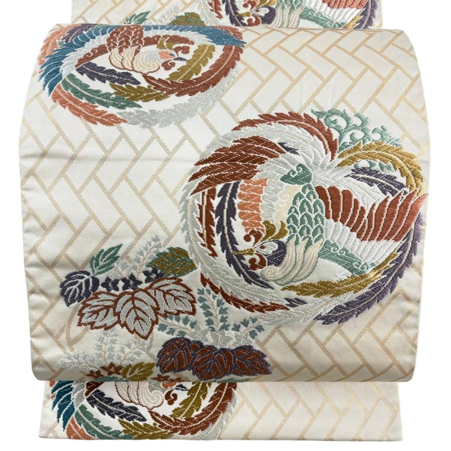 袋帯 秀品 能衣唐錦 鳳凰 桐 箔 ベージュ 六通 正絹 中古 在庫一掃
