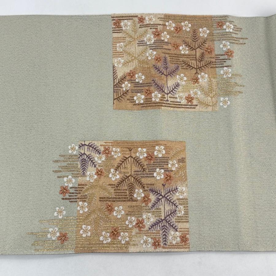 名古屋帯 名品 八寸名古屋帯 松葉仕立て ふくろう 枝葉 金糸 綴れ織