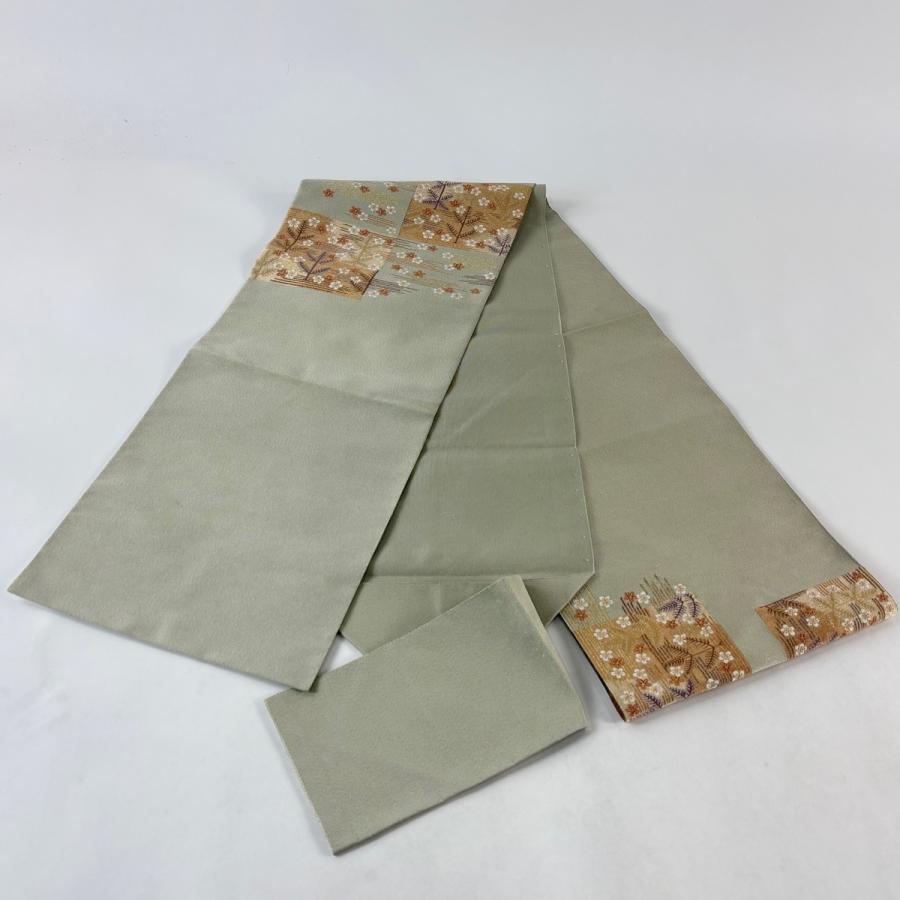 名古屋帯 名品 八寸名古屋帯 松葉仕立て ふくろう 枝葉 金糸 綴れ織