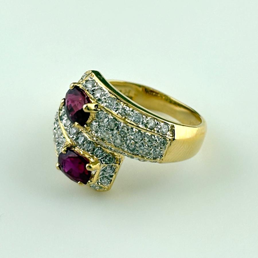 ルビー デザインリング YG イエローゴールド メレダイヤ 指輪 リング