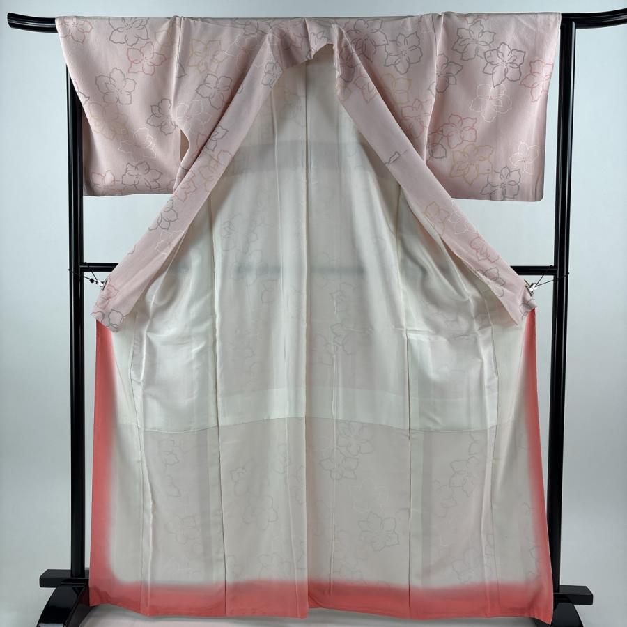 小紋 秀品 身丈166.5cm 裄丈66cm 正絹 【中古】 美品 小紋 身丈166.5cm 裄丈66cm M 袷 花 ピンク 正絹 秀品 中古