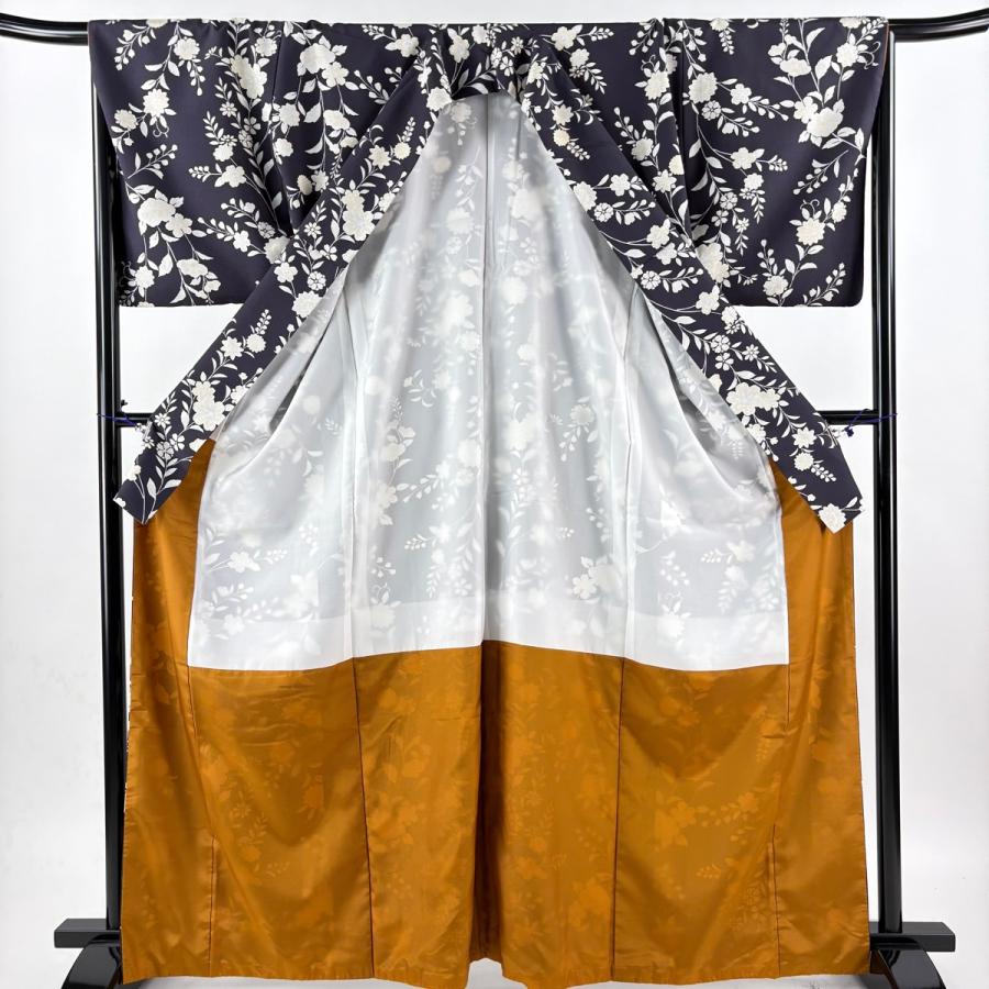 小紋 美品 名品 身丈164.5cm 裄丈67cm 正絹 【中古】 美品 小紋 身丈164.5cm 裄丈67cm M 袷 草花 濃紫 化繊 秀品 中古