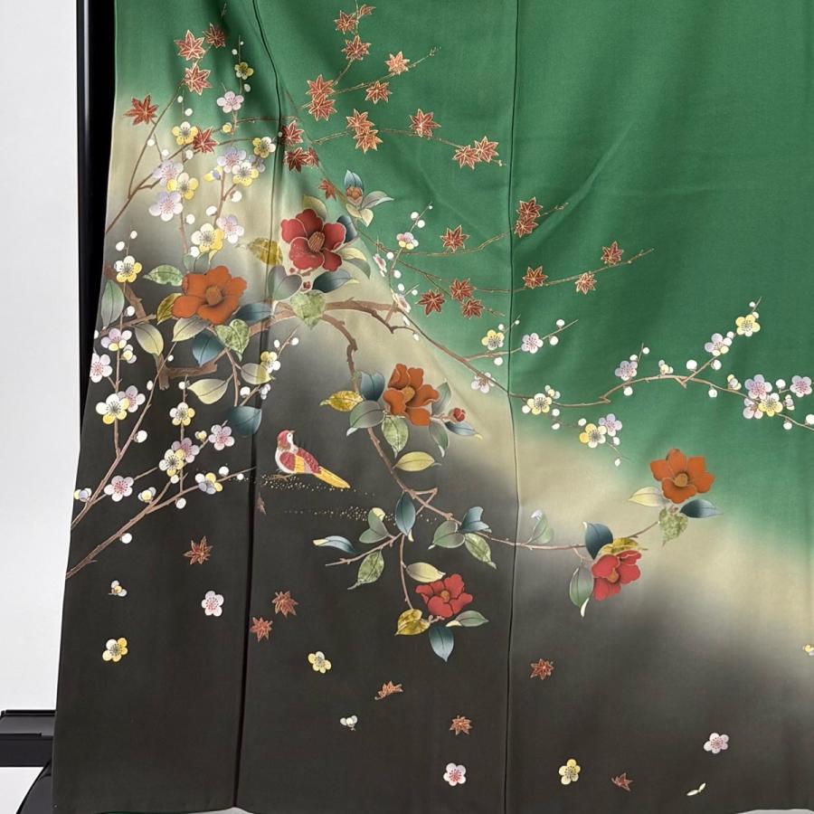 レディース 【微汚れあり】正絹 訪問着 袷 緑色系 身丈165 裄65 梅 菊