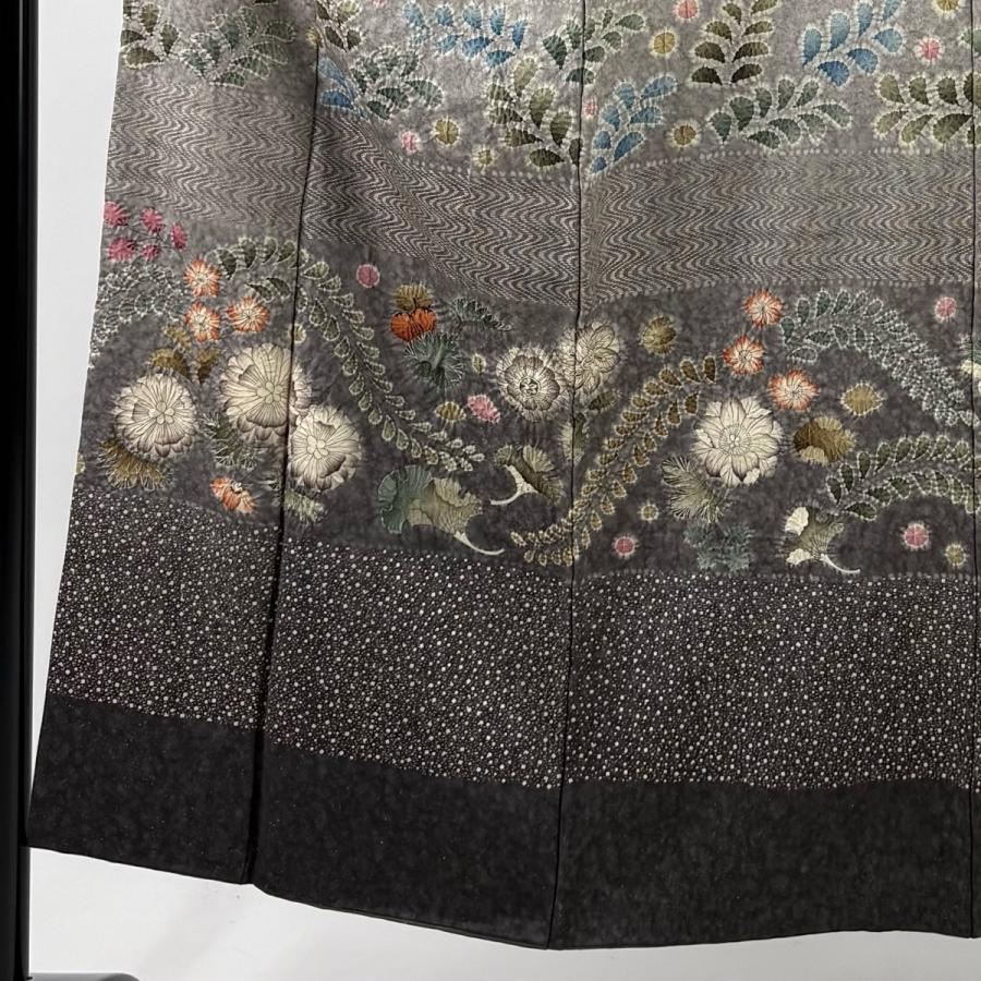 美品 訪問着 身丈151cm 裄丈61.5cm S 袷 草花 箔散らし柄 銀通し 絞り