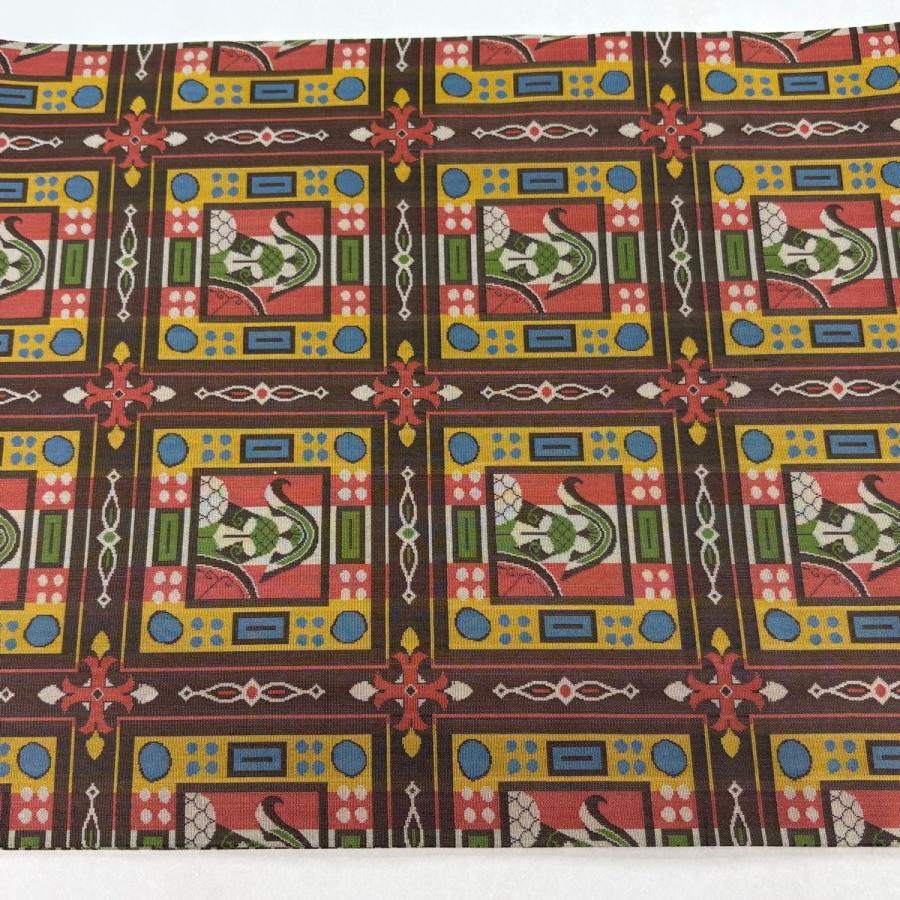美品 開き名古屋帯 逸品 龍村美術織物 幾何学模様 茶紫 正絹 中古_3