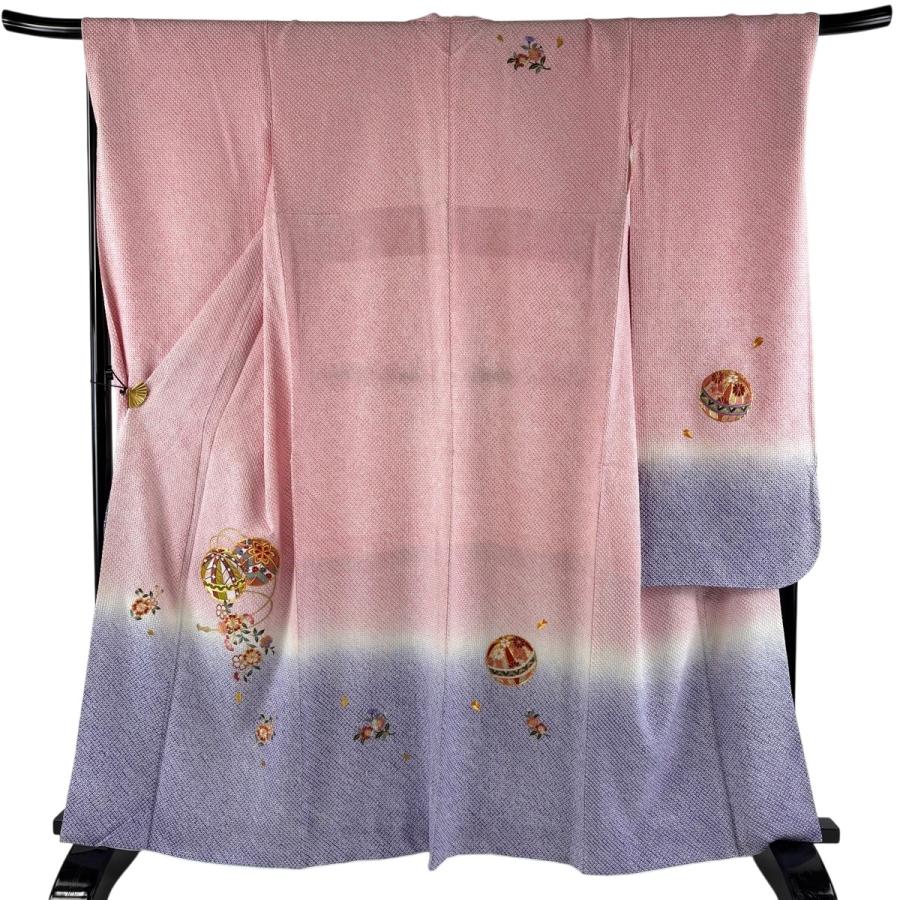 美品 振袖 身丈161.5cm 裄丈69cm L 袷 手鞠 桜 金糸 総絞り