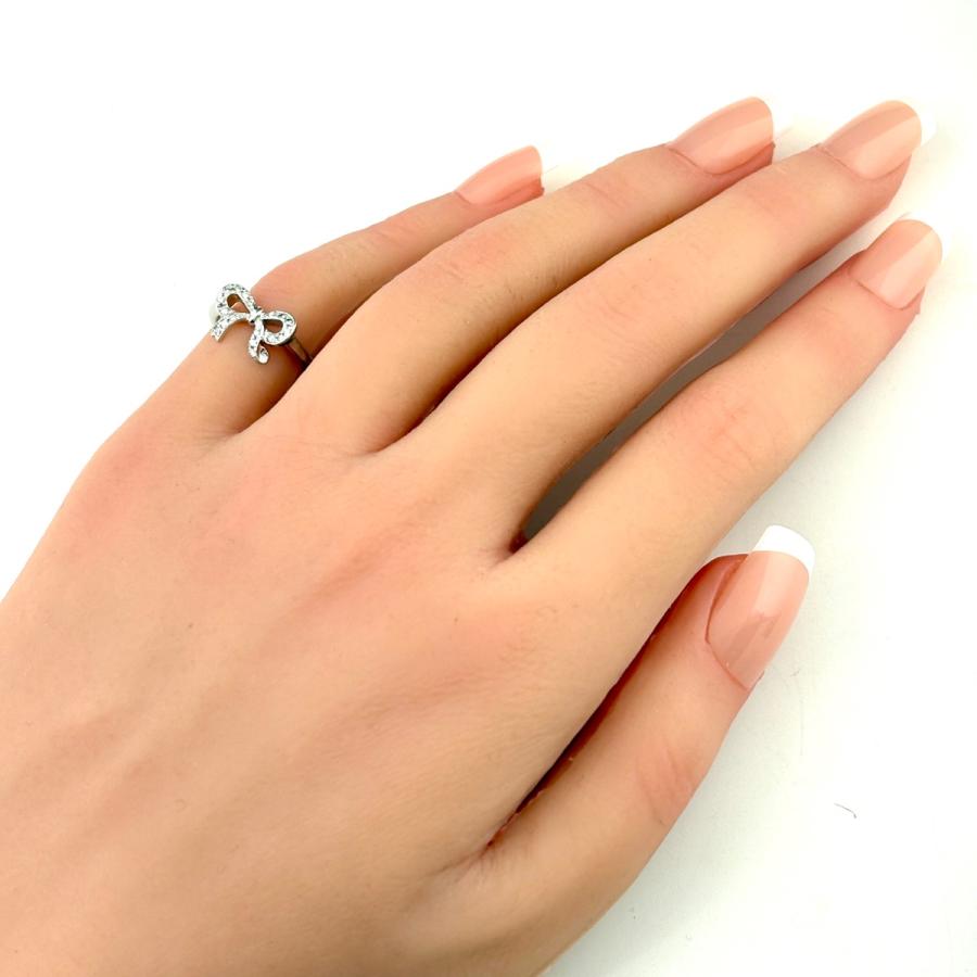 リボンモチーフデザインリング WG ホワイトゴールド 指輪 メレダイヤ
