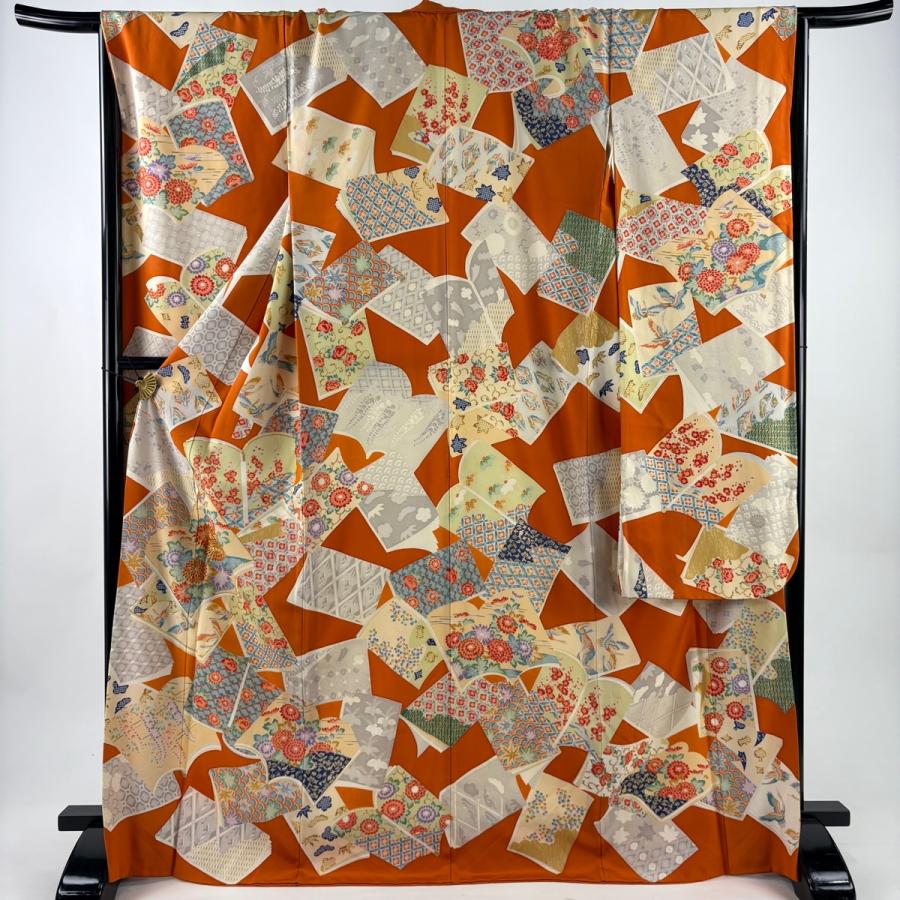 【美品】 振袖 身丈171cm 裄丈67cm 正絹 名品 【中古】 美品 振袖 身丈171cm 裄丈67cm M 袷 冊子 草花 金糸 金彩 オレンジ