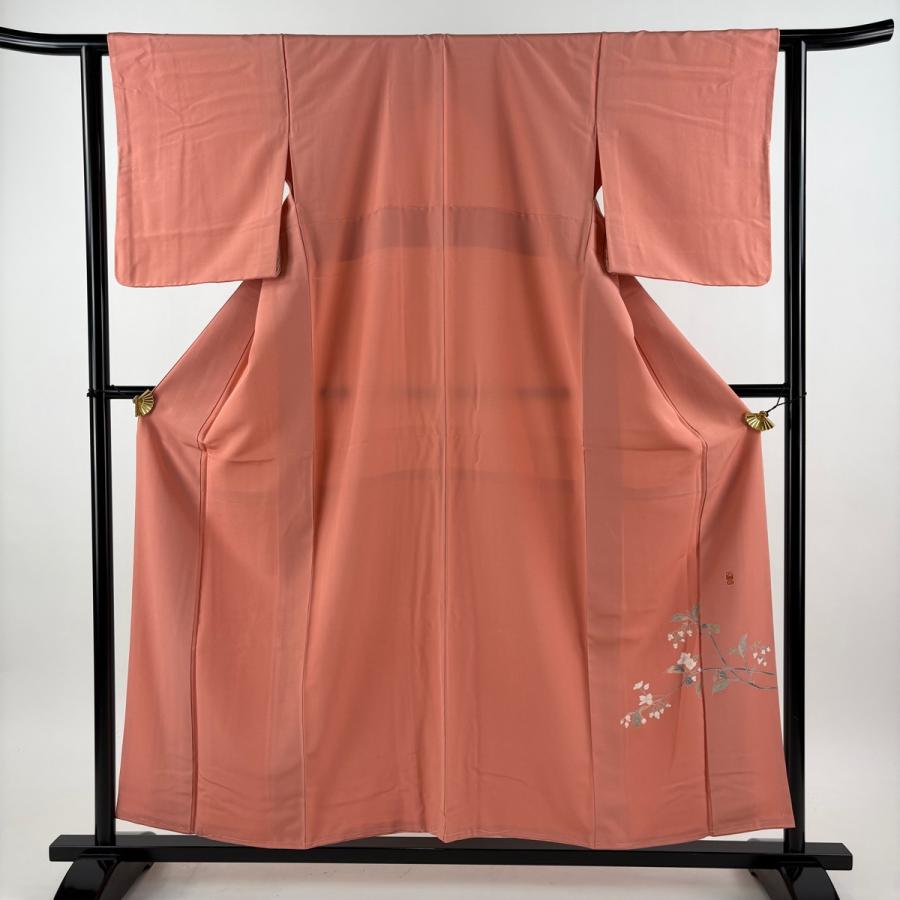 【美品】 色無地 身丈155cm 裄丈62.5cm 正絹 秀品 【中古】 美品 色無地 身丈155cm 裄丈61.5cm S 袷 落款あり ピンク 正絹 秀品