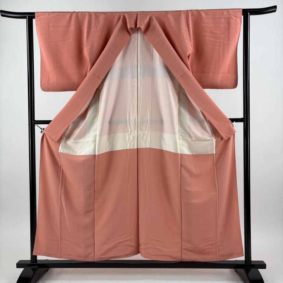 美品 色無地 身丈155cm 裄丈61.5cm S 袷 落款あり ピンク 正絹 秀品