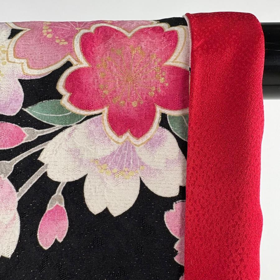 美品 振袖 身丈165.5cm 裄丈66cm M 袷 薬玉 桜 金通し 金彩 黒 正絹 逸品 中古_6