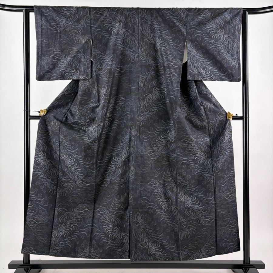 大島紬 身丈154.5cm 裄丈62cm S 袷 都喜ヱ門 証紙あり 乱菊 草花 泥染