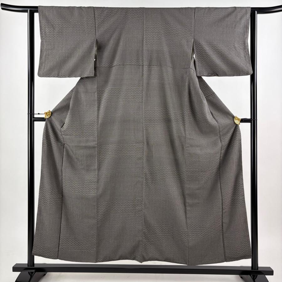 美品 お召 身丈154cm 裄丈62cm S 袷 本塩沢 証紙あり 幾何学模様 灰色