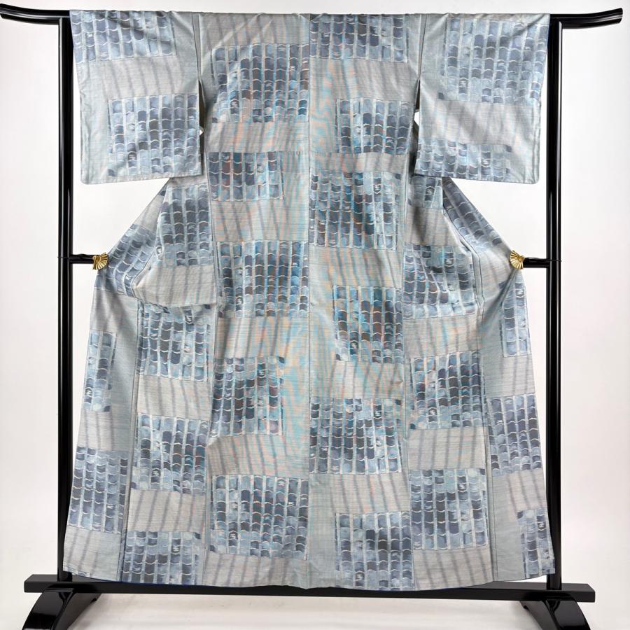 美品 大島紬 身丈158cm 裄丈63cm S 袷 都喜ヱ門 証紙あり 瓦 変わり