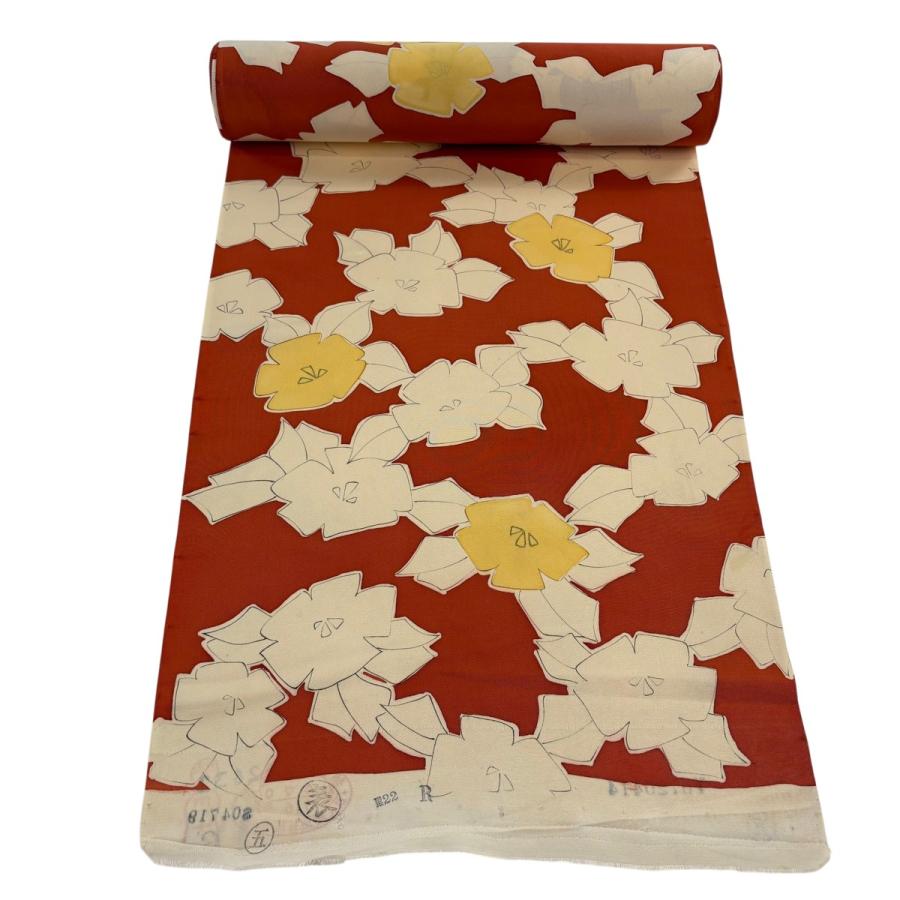 反物 優品 羽尺 羽織 和装コート 花 金彩 赤茶 正絹 中古 : リユース