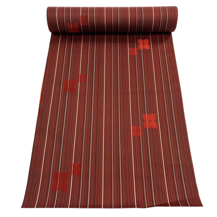 反物 優品 羽尺 羽織 和装コート 縞 花 赤 正絹 中古 : リユース