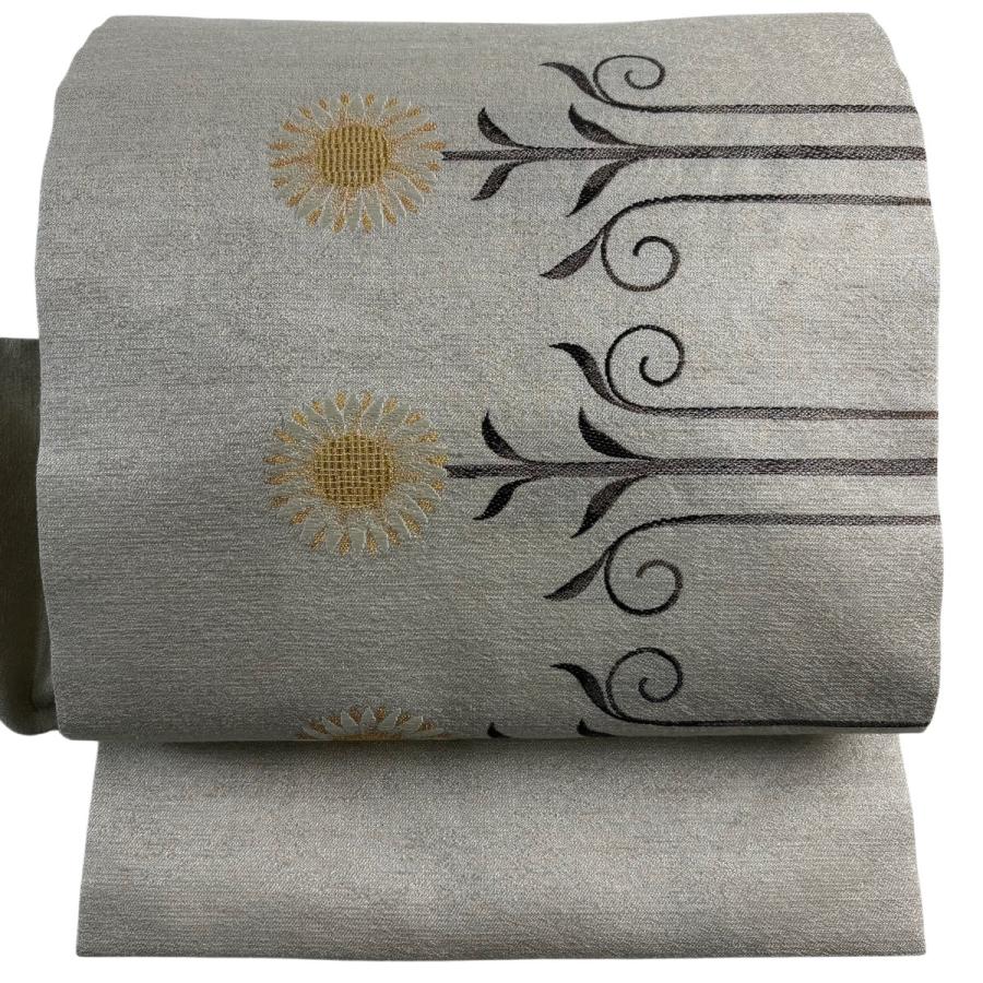 100年物 フランスアンティーク しなやか麻袋 古布 ジュート 洗濯済 c. 美品 名古屋帯 逸品 草花 金銀糸 灰茶 正絹 中古 : リユースセレクト