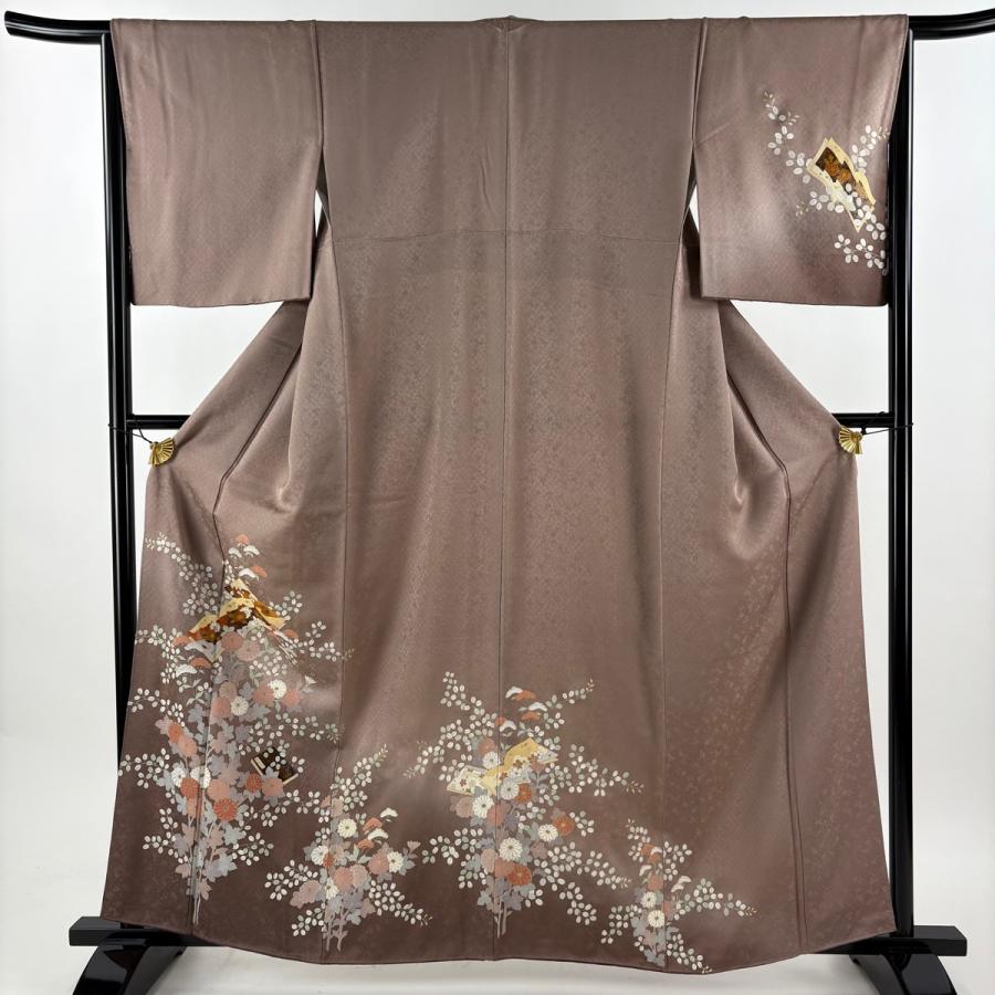 訪問着 身丈161.5cm 裄丈65.5cm M 袷 冊子 菊 金彩 ぼかし 茶紫 正絹