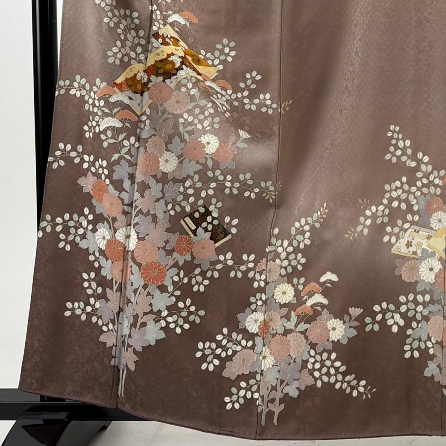 訪問着 身丈161.5cm 裄丈65.5cm M 袷 冊子 菊 金彩 ぼかし 茶紫 正絹