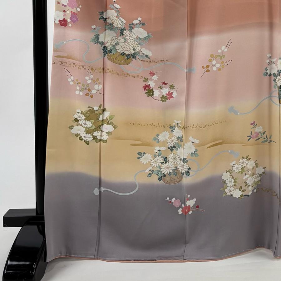 訪問着 身丈170cm 裄丈67.5cm L 袷 花籠 花丸文 金彩 染め分け 