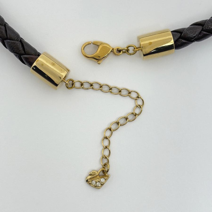 スワロフスキー SWAROVSKI クリスタル ネックレス チョーカー ネックレス GP レザー ゴールド レディース 中古 在庫一掃_2