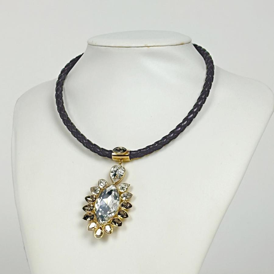 スワロフスキー SWAROVSKI クリスタル ネックレス チョーカー ネックレス GP レザー ゴールド レディース 中古 在庫一掃_4