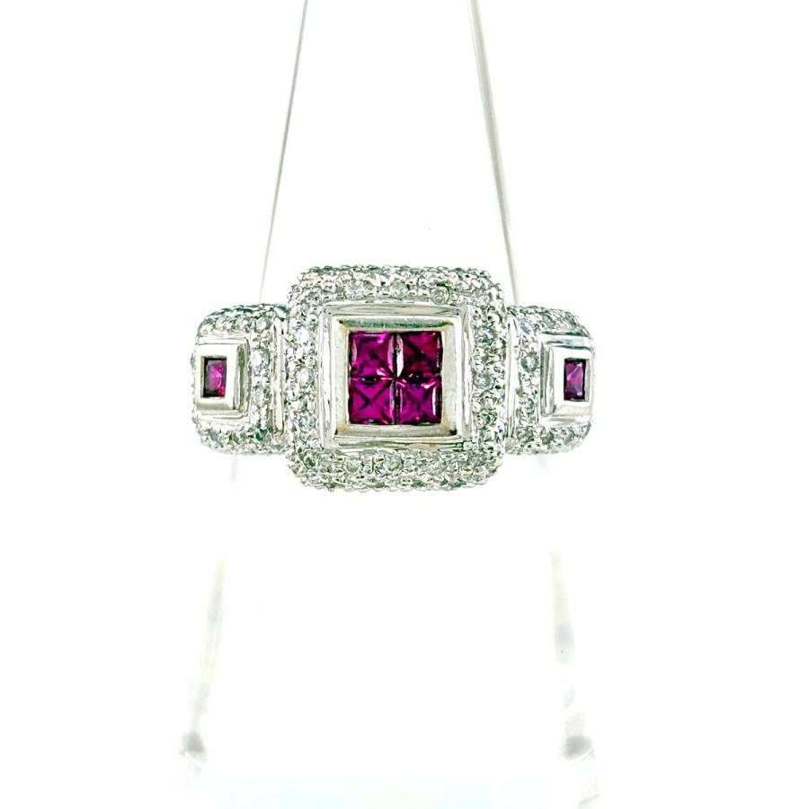 ルビー デザインリング メレダイヤ 指輪 リング 12号 K18 ダイヤモンド