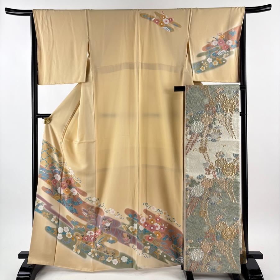 2点セット　お召し訪問着+袋帯　正絹　美品　裄長め 訪問着セット H・L(アッシュ・エル) ブランド 訪問着 袋帯 2点セット