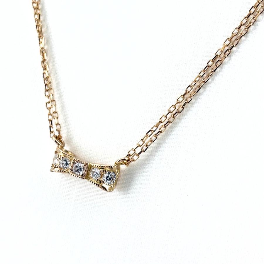 リボンモチーフ デザインネックレス PG ピンクゴールド ペンダント 二 