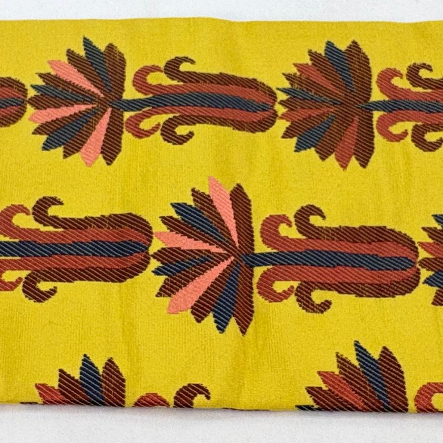 美品 名古屋帯 秀品 川島織物 落款あり 草花 黄色 正絹 中古 名古屋帯