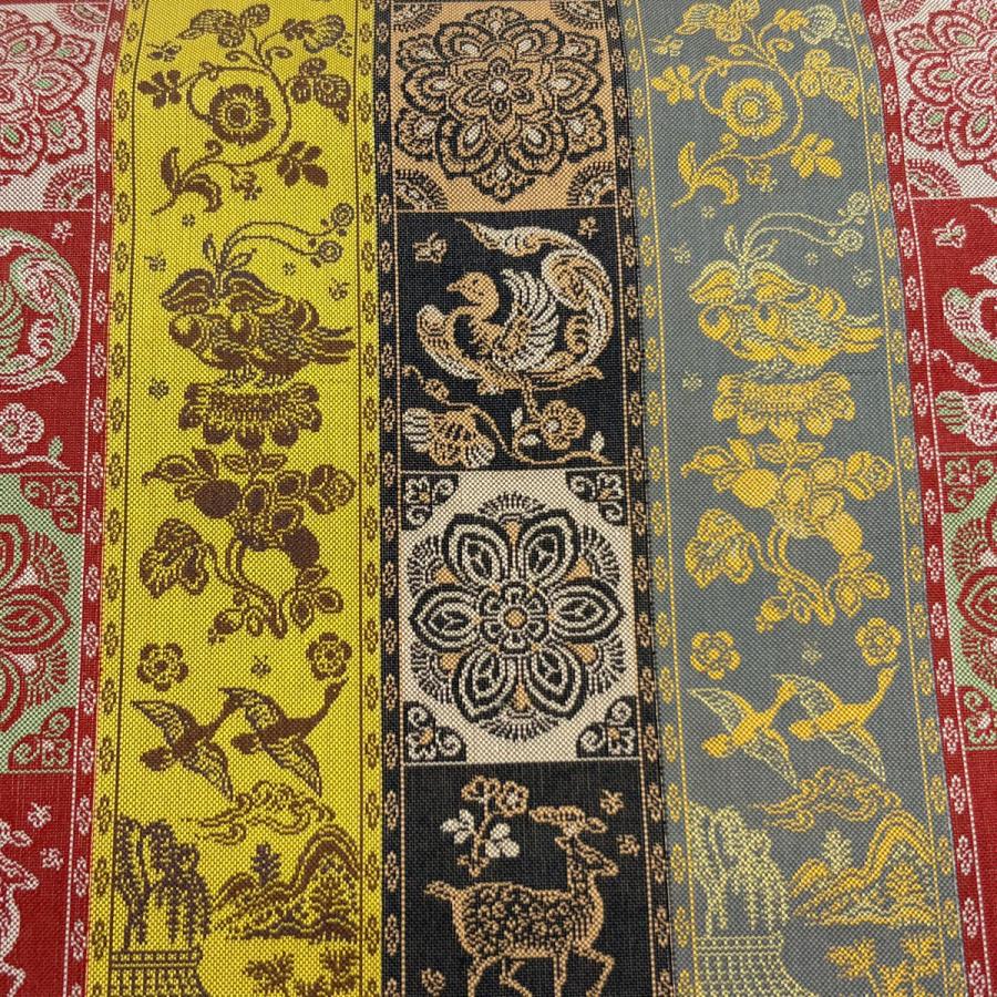 美品 開き名古屋帯 逸品 龍村美術織物 比翼仕立て 紅牙瑞錦 花鳥 から 