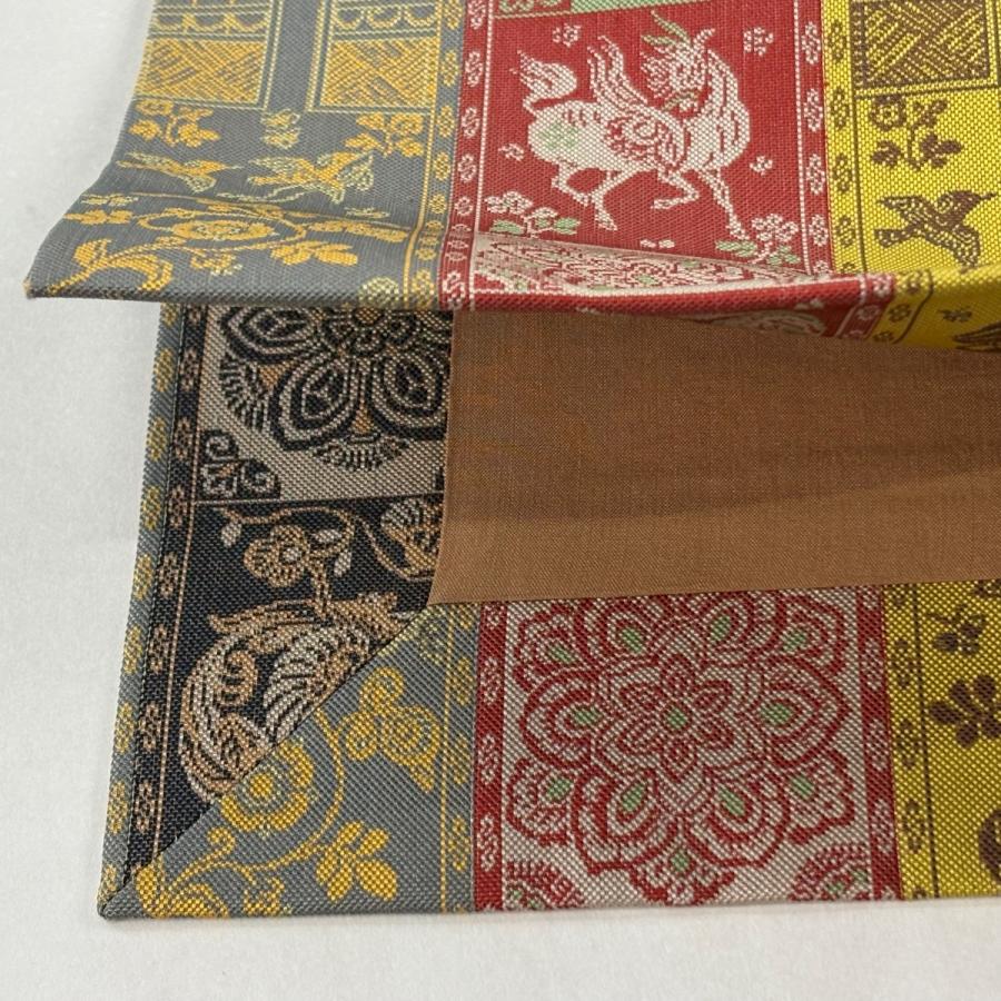 美品 開き名古屋帯 逸品 龍村美術織物 比翼仕立て 紅牙瑞錦 花鳥 から 